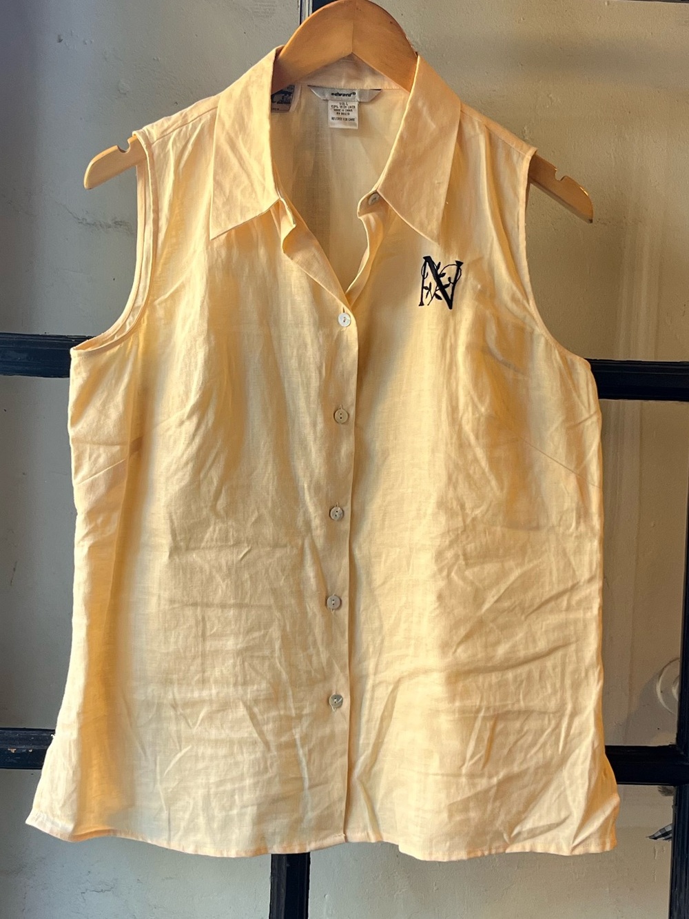 Darling Vintage Y2K “N” Monogram Yellow Edward Irish Linen Sleeveless Button